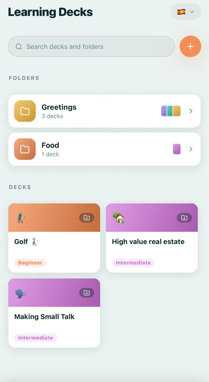 Custom learning decks built around the learner's own goals